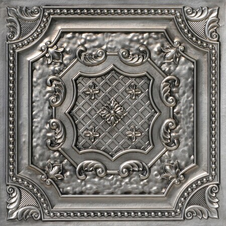 From Plain To Beautiful In Hours Elizabethan Shield Faux Tin/ PVC 24-in x 24-in Aged Silver Textured Ceiling Tile, 10PK DCT04ags-24x24-10